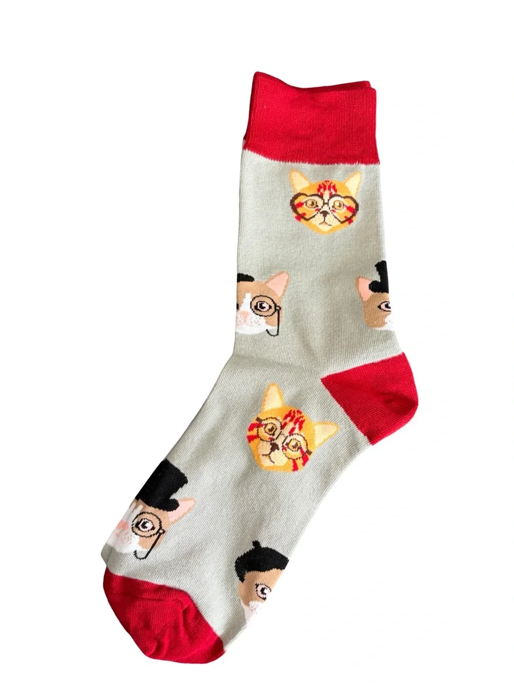 Gray Red Cat Novelty Socks Womens Size 8-12